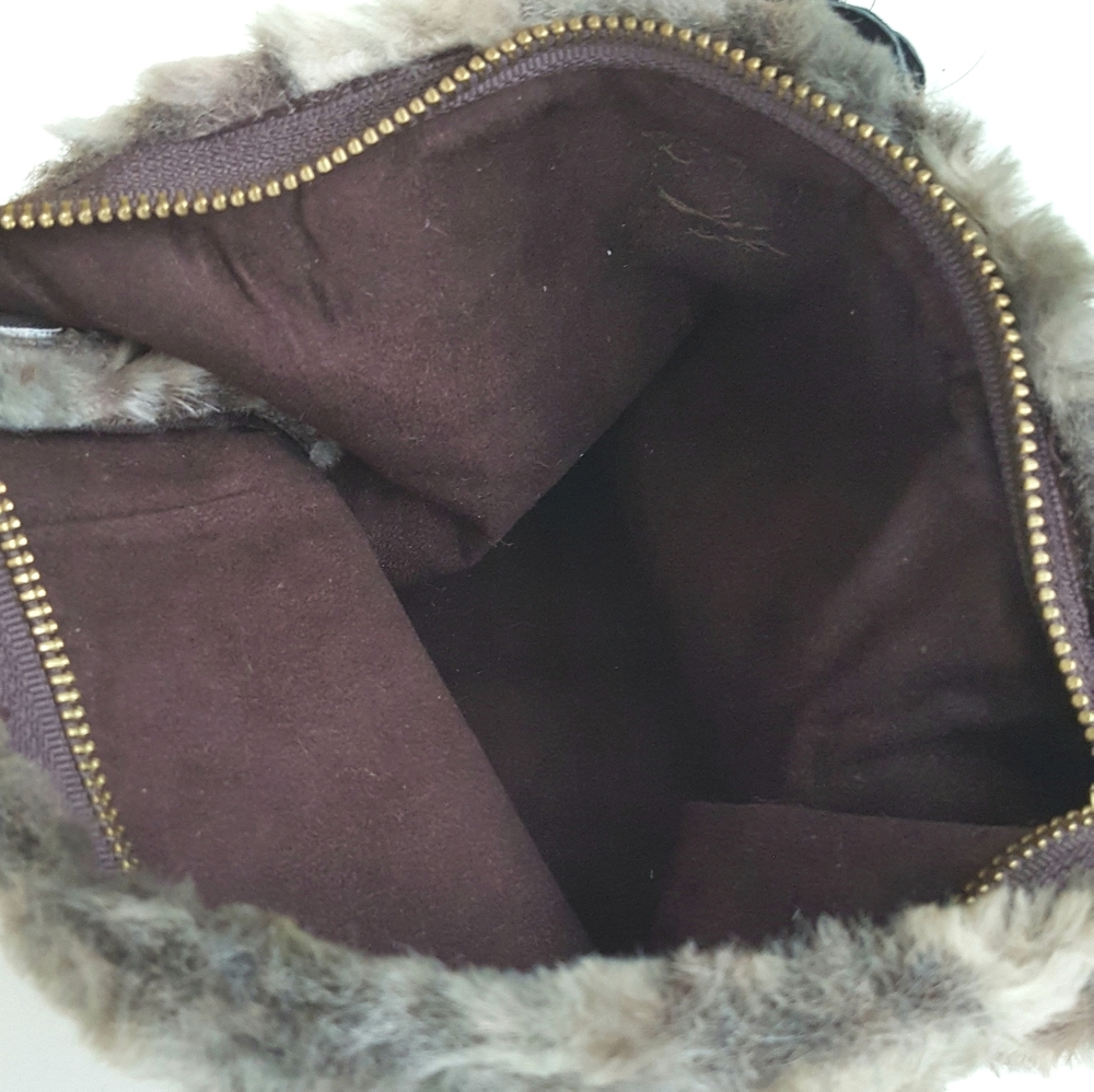 Camo Faux Fur Soft Shoulder Bag Gold Chain Fairycore Rustic Celtic Green Brown - Picture 5 of 9